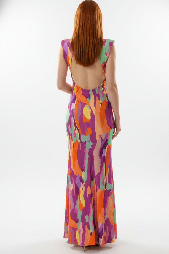 Flattering women's long knot dress, ideal for tropical resort wear. Features a stylish V-neck design.