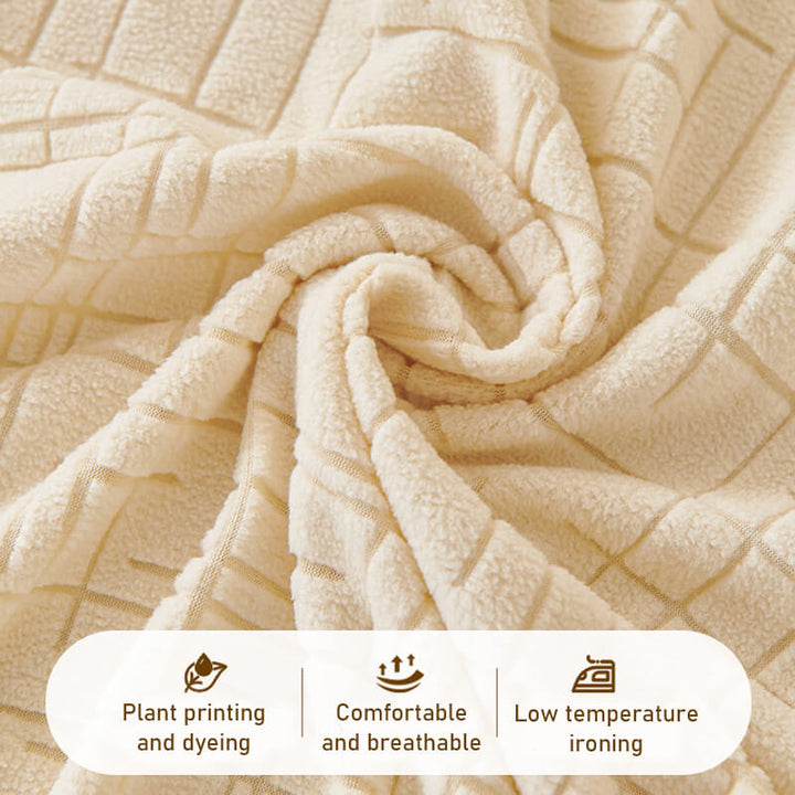 Elastic Jacquard Anti-Scratch Sofa Cover for Pets, stretchy plaid fabric, protects from scratches, ideal for families.