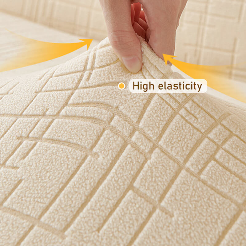 Elastic Jacquard Anti-Scratch Sofa Cover for Pets, stretchy plaid fabric, protects from scratches, ideal for families.