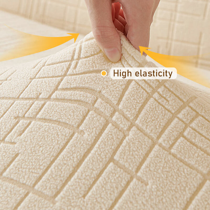 Elastic Jacquard Anti-Scratch Sofa Cover for Pets, stretchy plaid fabric, protects from scratches, ideal for families.