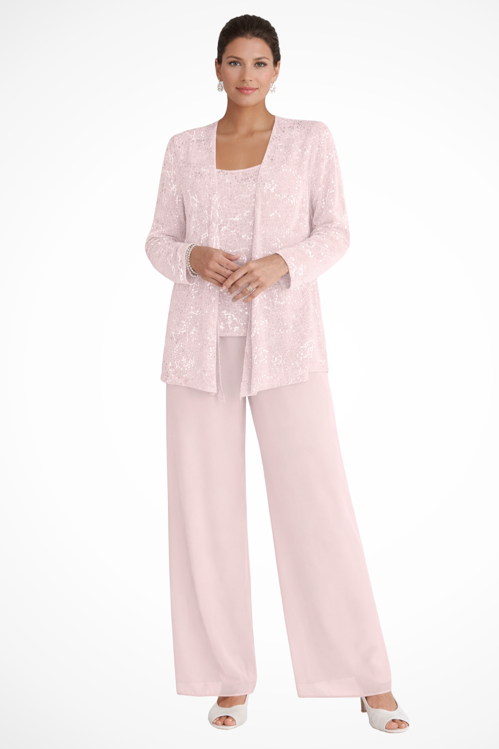 Designer sequin lace three-piece women's suit, perfect for formal evening and wedding parties.