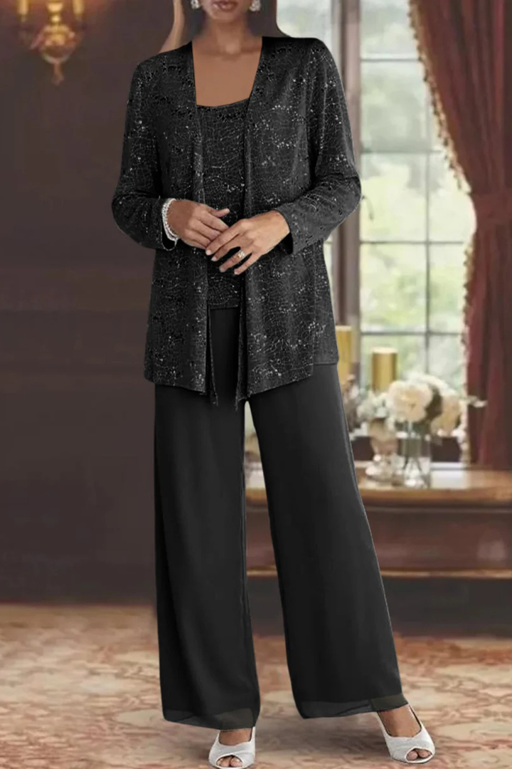 Luxurious ladies' sequin lace 3-piece suit, designed for wedding events & formal parties.