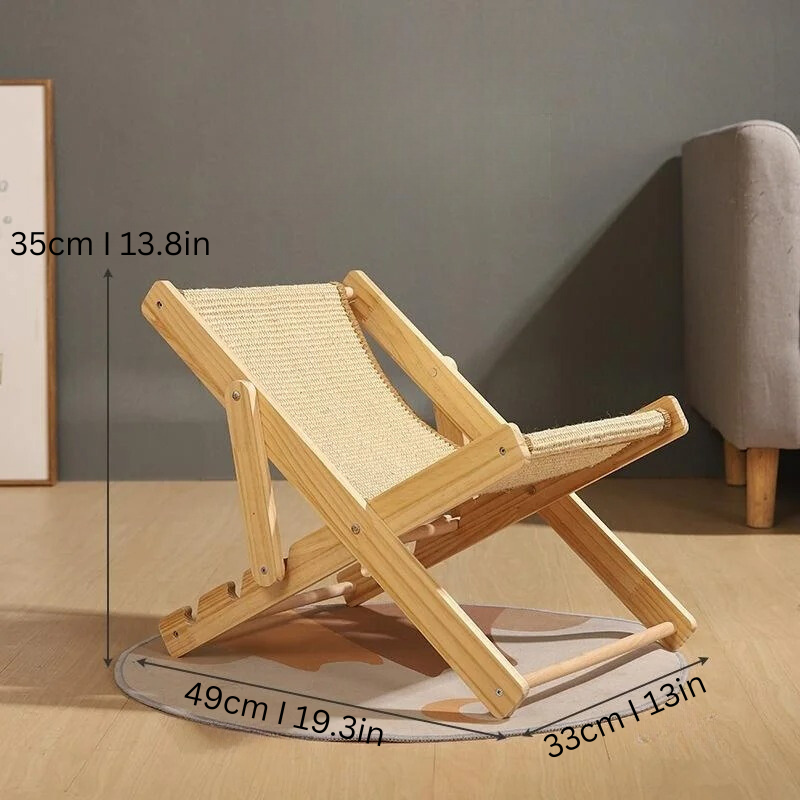 Premium cat lounger with adjustable canvas frame & sisal scratch pad. Cozy, washable pet bed for feline comfort.