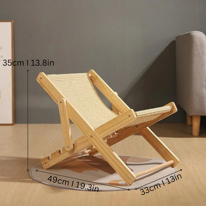 Premium cat lounger with adjustable canvas frame & sisal scratch pad. Cozy, washable pet bed for feline comfort.