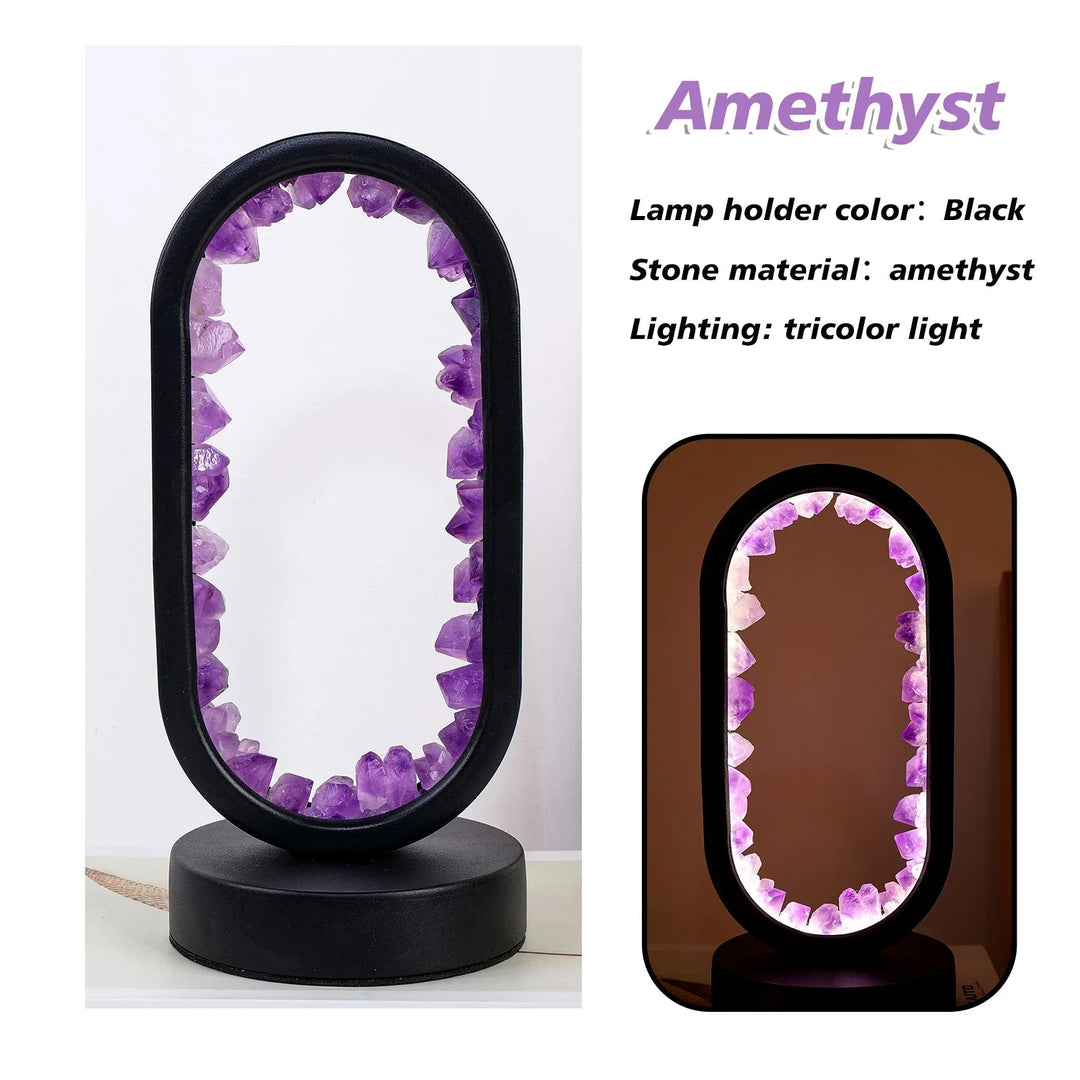 Close-up of sparkling oval crystal LED lamp: Provides elegant ambient lighting for a modern bedroom or living room.