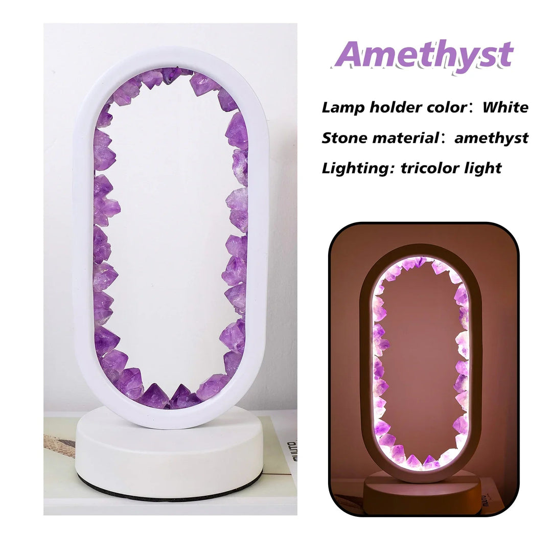 Modern LED oval crystal table lamp on a bedroom nightstand: Adds an elegant touch & ambient light to home decor.