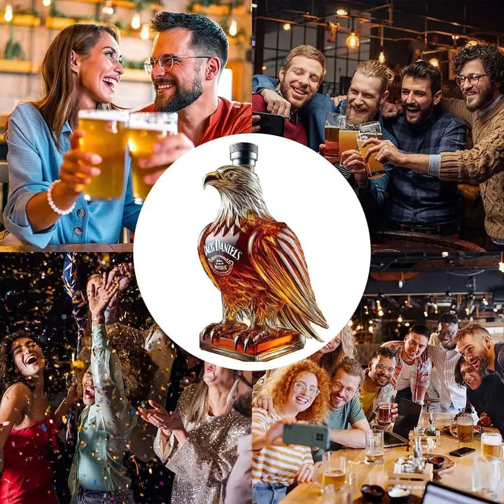 Unique eagle design whisky decanter. A stylish borosilicate glass spirit bottle and exclusive home decor centrepiece.