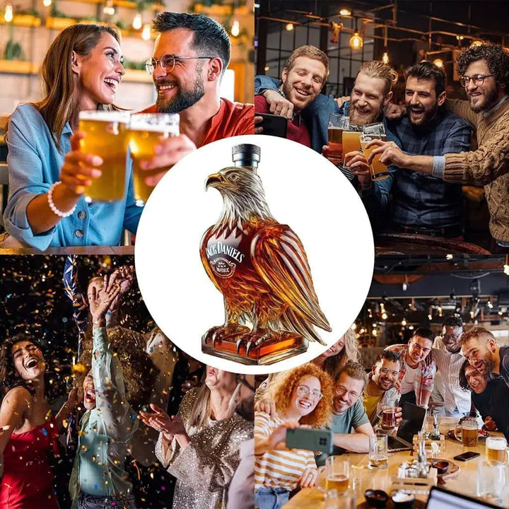 Unique eagle design whisky decanter. A stylish borosilicate glass spirit bottle and exclusive home decor centrepiece.