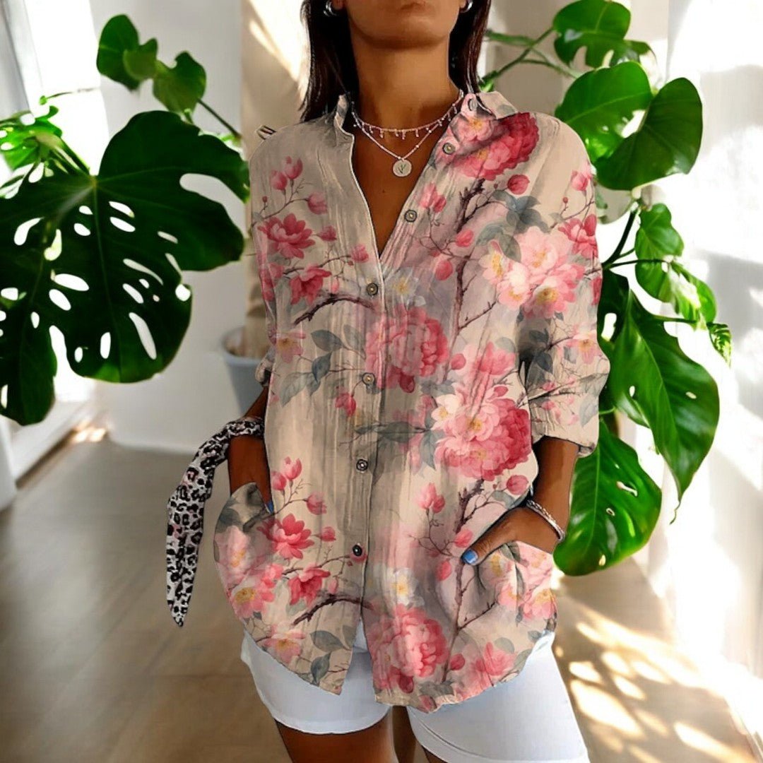 Women's classic elegant floral vintage blouse. Comfortable fabric and a versatile fashion choice.