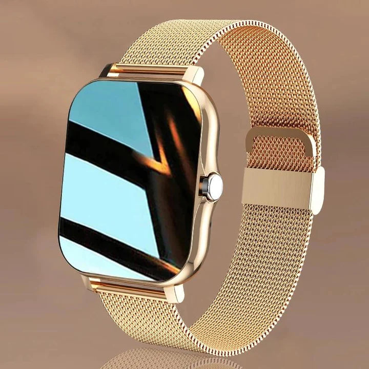 Pink women's smartwatch, new model, offering comprehensive health, fitness, and activity tracking.