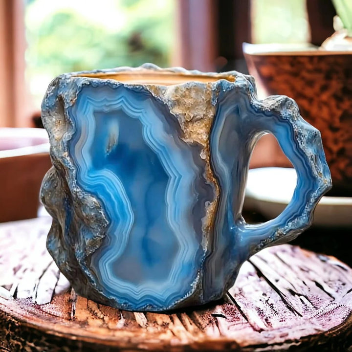 Elegant insulated crystal mug, microwave safe, perfect for coffee or tea.