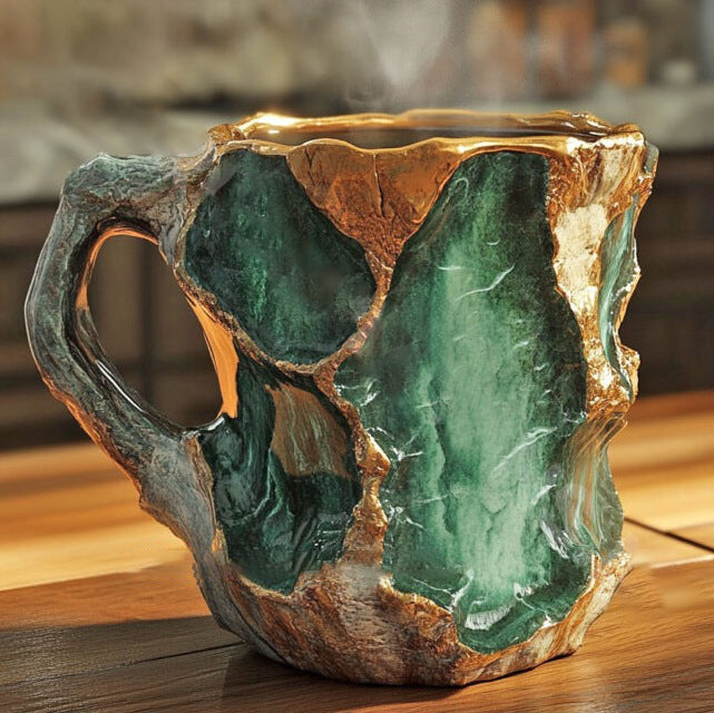 Microwave-safe mineral crystal mug, insulated for perfect tea, elegant home decor.