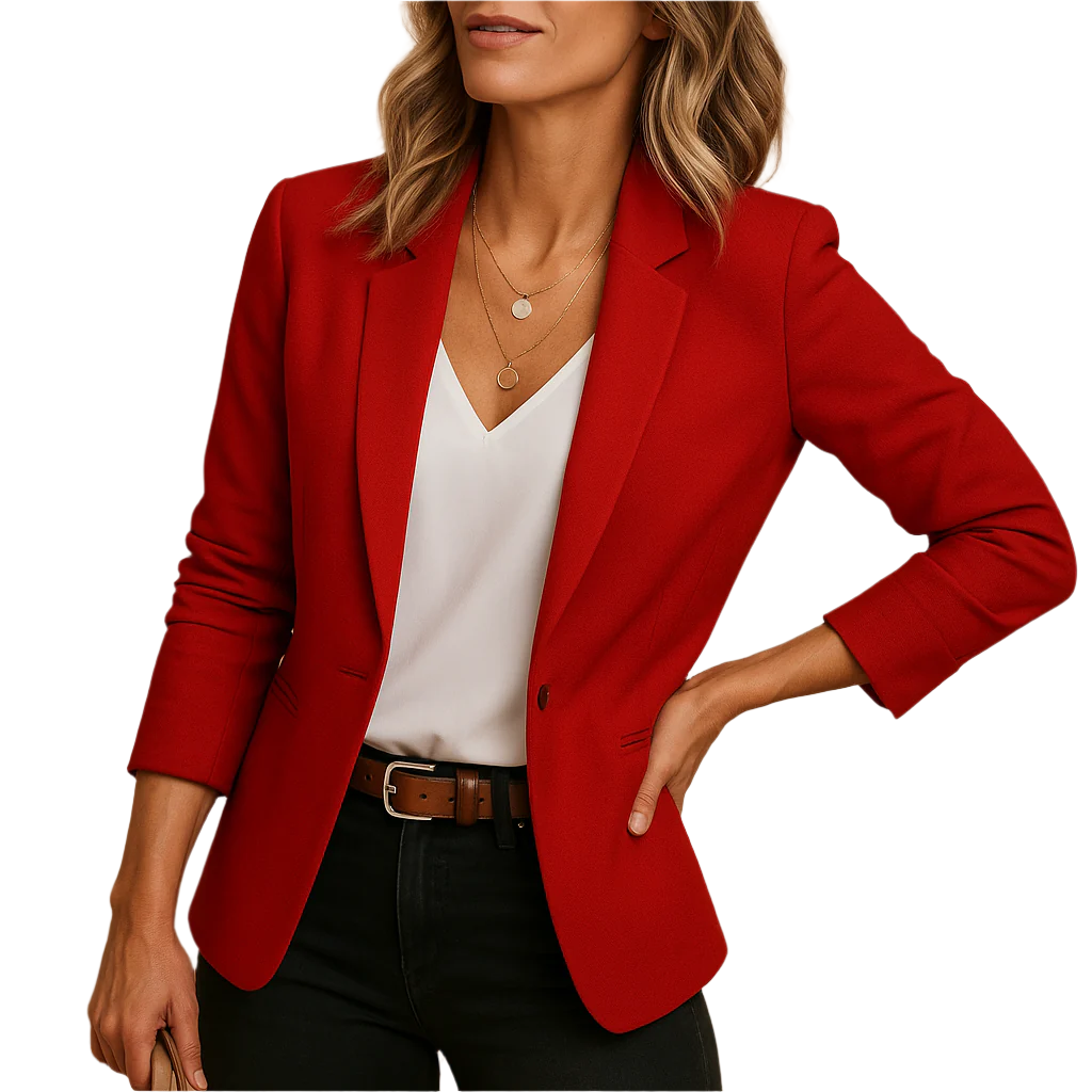 Elegant ladies' tailored long sleeve blazer for timeless professional & smart casual women's fashion.