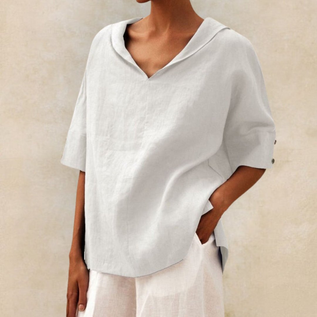 Elegant women's summer shirt, long sleeve with relaxed fit, perfect for versatile everyday and casual wear.