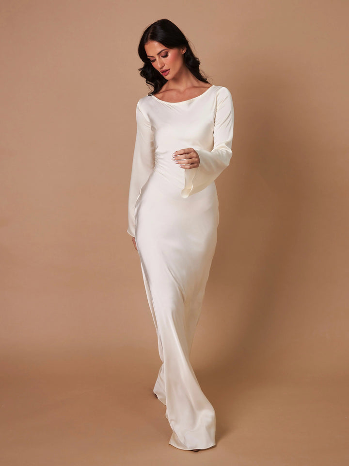 Beautiful women's elegant long sleeve maxi dress. Perfect formal wear or wedding guest attire evening gown.