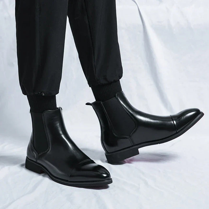 Men's elegant slip-on dress boots, comfortable ankle style. Perfect sophisticated formal & smart casual men's footwear.