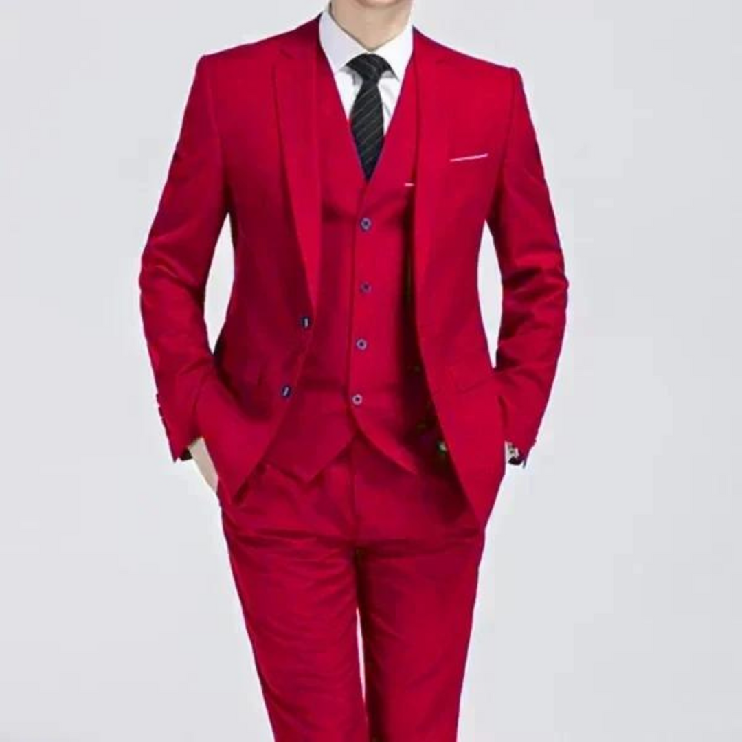 Professional men's business attire three-piece suit with waistcoat, offering a modern, sleek appearance.