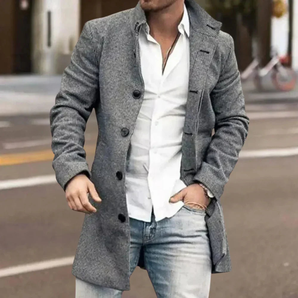 Elegant men's winter coat, stylish and warm for cold weather. Perfect outerwear for men's fashion.