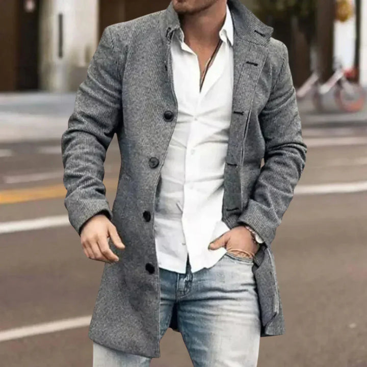 Elegant men's winter coat, stylish and warm for cold weather. Perfect outerwear for men's fashion.