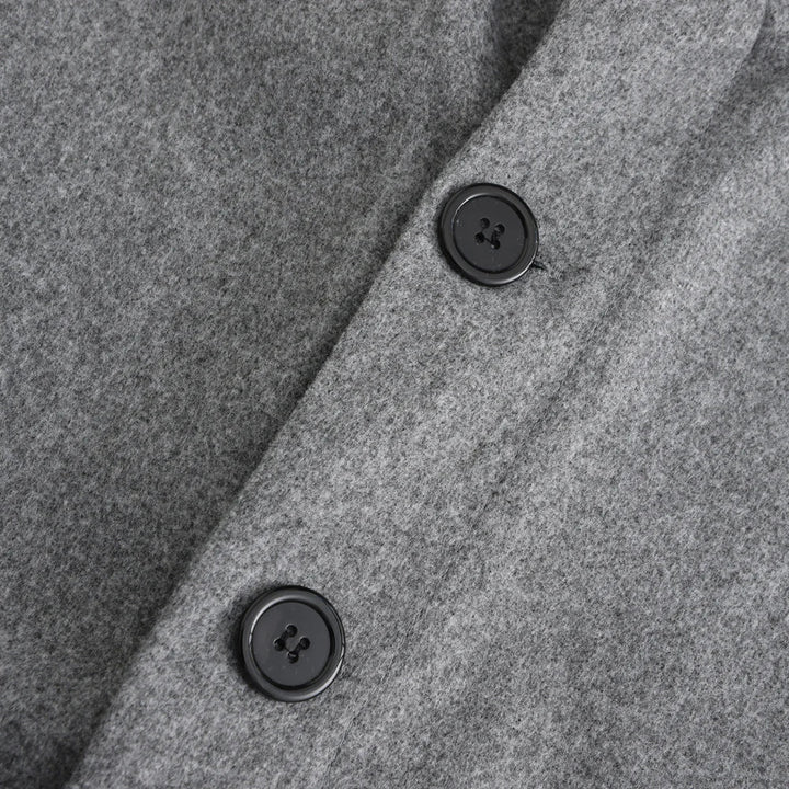 Men's classic winter overcoat with a sophisticated stand-up collar. Ideal for fall fashion & office wear.