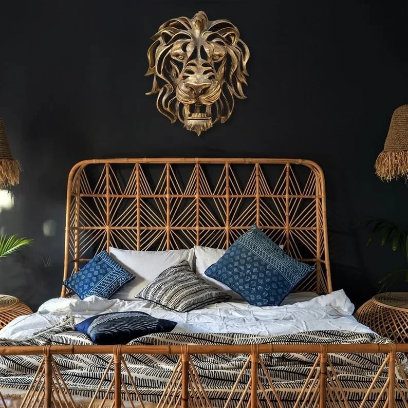 Unique elegant metal lion head wall decor, a strong, artistic statement piece for any home.
