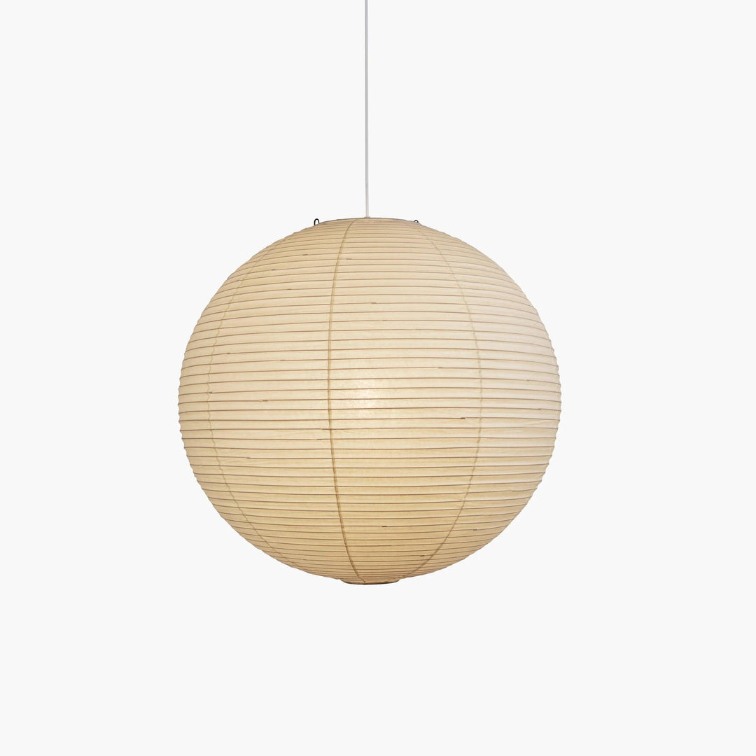 "Elegant modern Japanese paper lantern pendant light with a warm glow, blending contemporary and mid-century design."