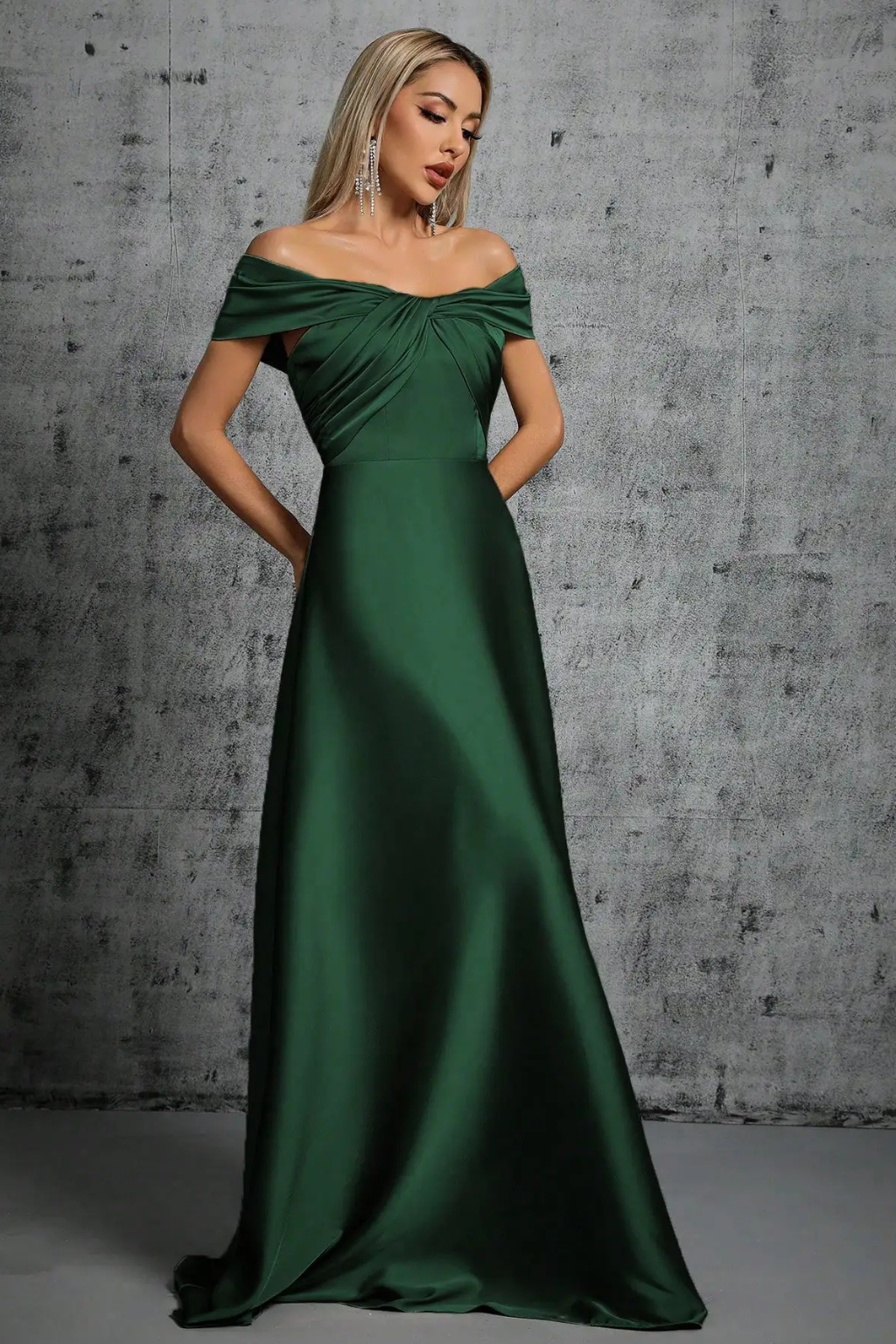 Stylish blue off-shoulder maxi dress for women, with an elegant twisted knot detail.