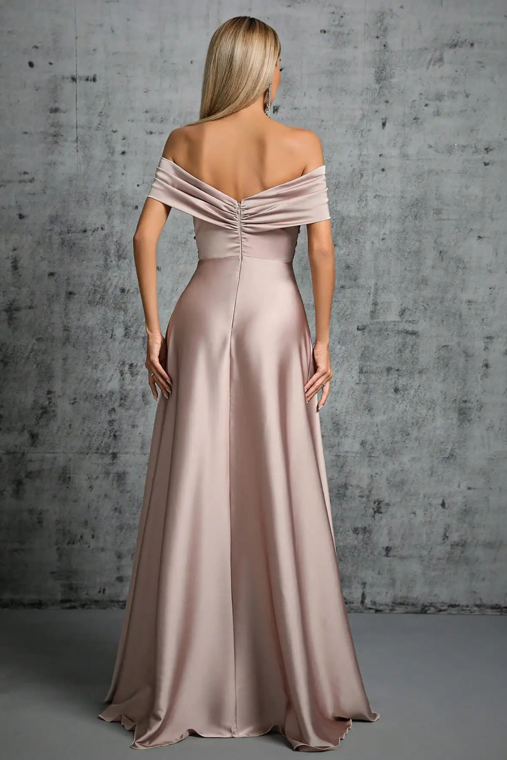 Blue off-shoulder maxi dress for women, featuring a stylish twisted knot design.