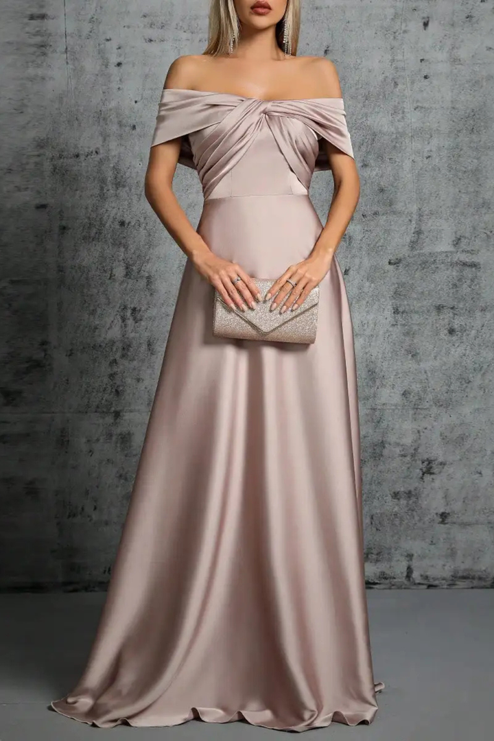 Women's formal off-shoulder maxi gown, perfect for special occasion elegance.