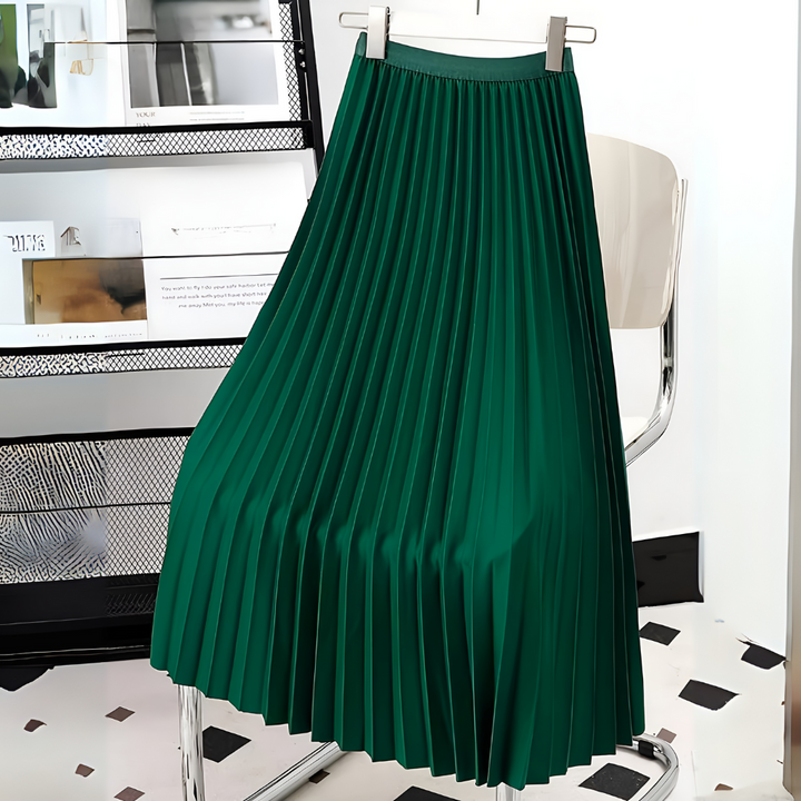 Chic women's high-waist pleated midi skirt. Elegant, flowy, and stylish, perfect for modern modest fashion.