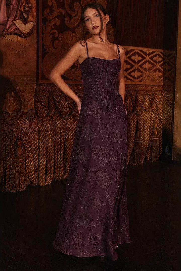Black floral off-shoulder sleeveless maxi dress, an elegant choice for women's formal evening wear.