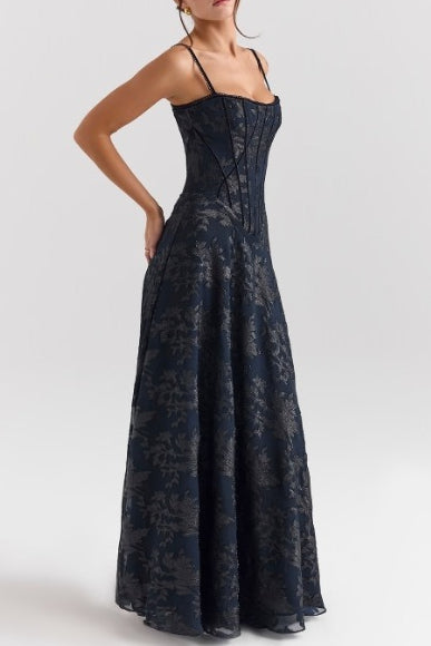 Women's elegant off-shoulder floral maxi dress, perfect for formal evening wear & special events.