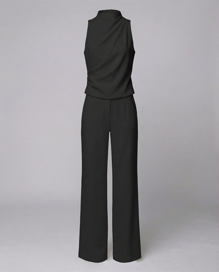 Classic elegant tailored women's jumpsuit for sophisticated formal evening wear.
