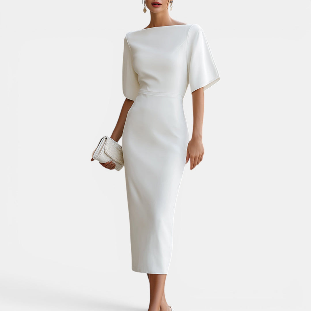 Elegant white midi summer dress for women, perfect for prom, formal parties, and special occasions.