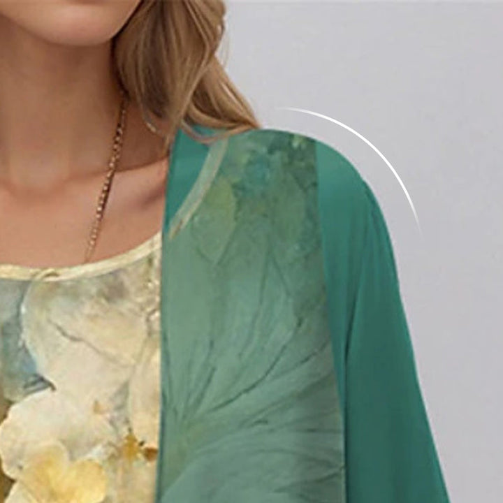 Relaxed fit women's apparel: 2-piece summer set with a chic flowy blouse and comfortable dress.