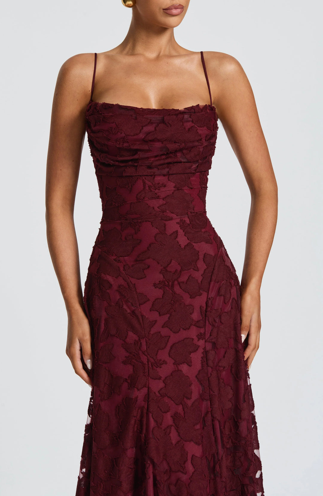 Formal high-waist long dress for women with delicate spaghetti straps & stylish backless design.