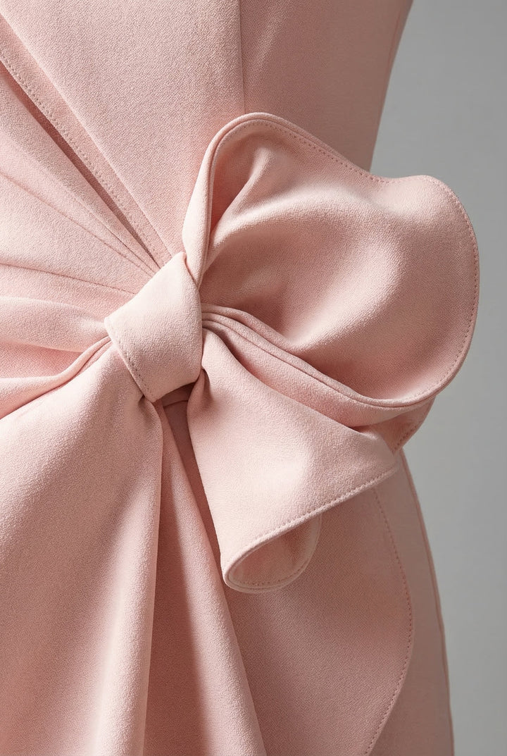 Women's elegant wedding guest or cocktail pencil midi dress with a stylish bow accent.