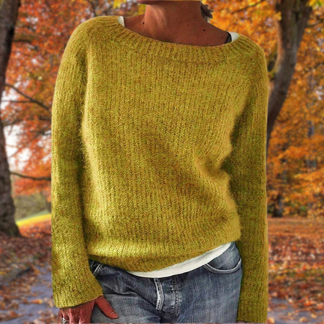 Elegant women's classic knit sweater for autumn & winter. Warm, cozy pullover, perfect for everyday chic fashion.
