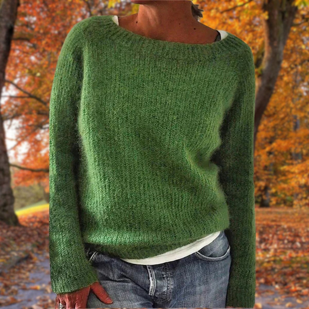 Chic women's classic knit sweater. Warm, cozy knitwear top, ideal for stylish autumn & winter outfits.