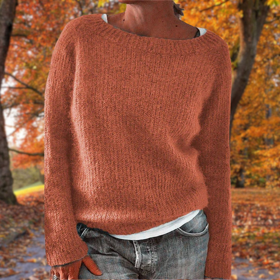 Warm women's elegant knit sweater. Comfortable everyday chic pullover, essential for autumn & winter.