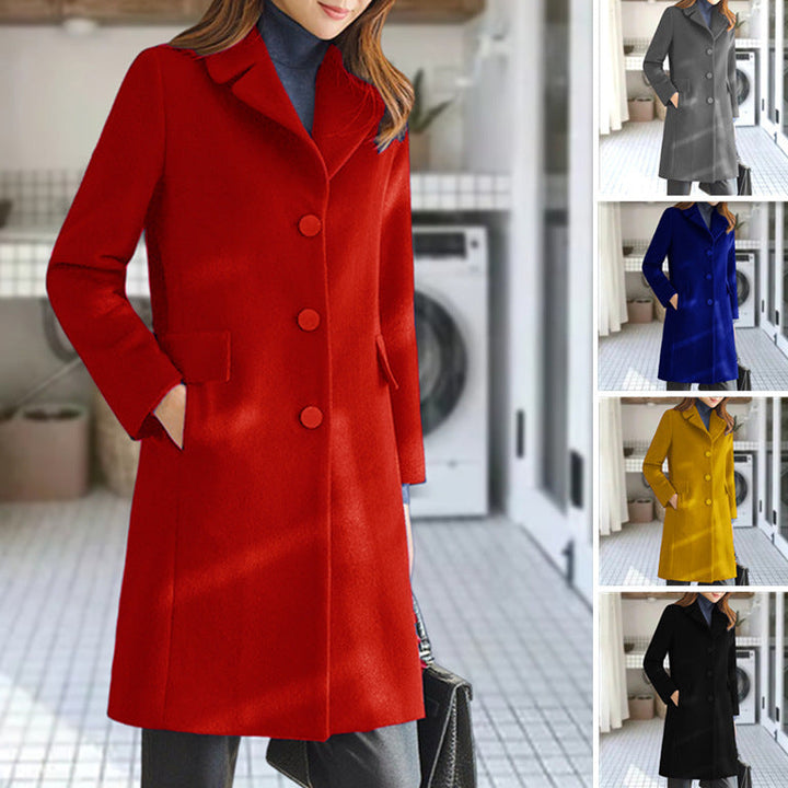 Timeless women's elegant long coat, ideal for winter fashion, comfort & warmth.