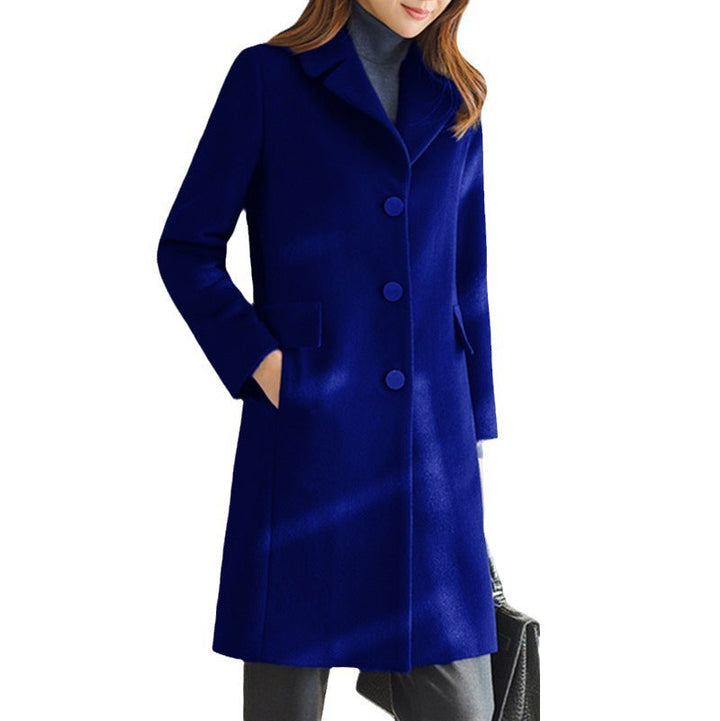 Classic women's long winter coat, tailored fit, perfect for elegant outerwear choice.