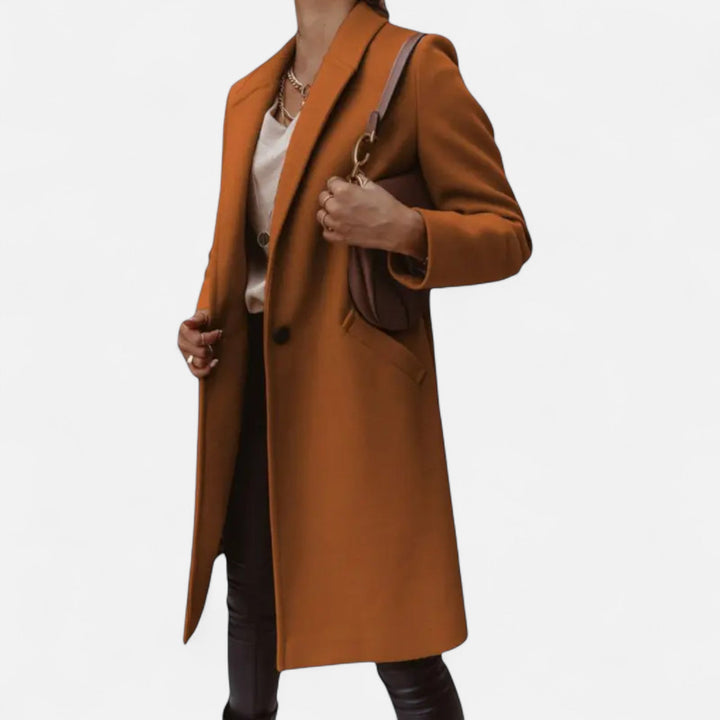 Women's classic mid-length winter coat featuring elegant lapel design, ideal for luxury fall outerwear.