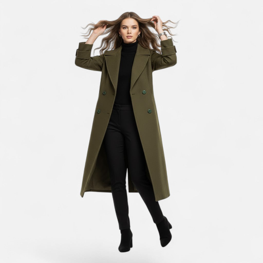 Women's slim fit trench coat, double-breasted with a classic, elegant design for any occasion.