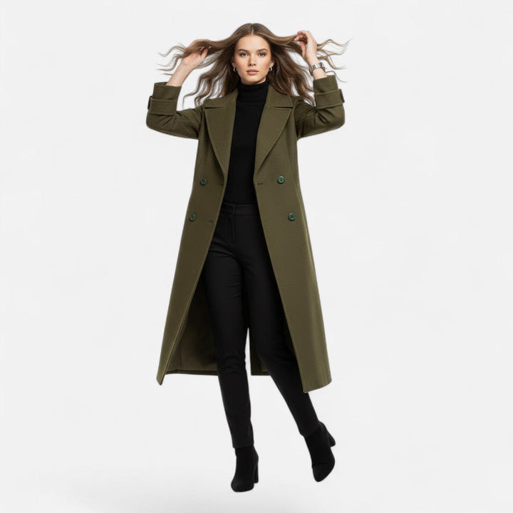 Women's slim fit trench coat, double-breasted with a classic, elegant design for any occasion.