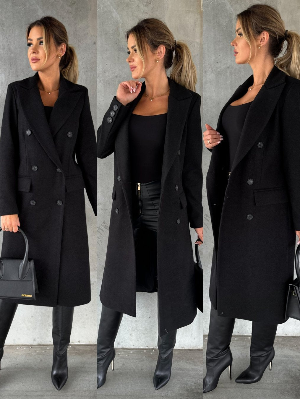 Luxurious women's double-breasted winter jacket, ensuring elegant warmth and stylish comfort.