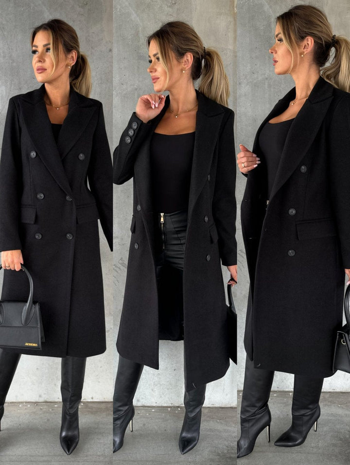 Luxurious women's double-breasted winter jacket, ensuring elegant warmth and stylish comfort.