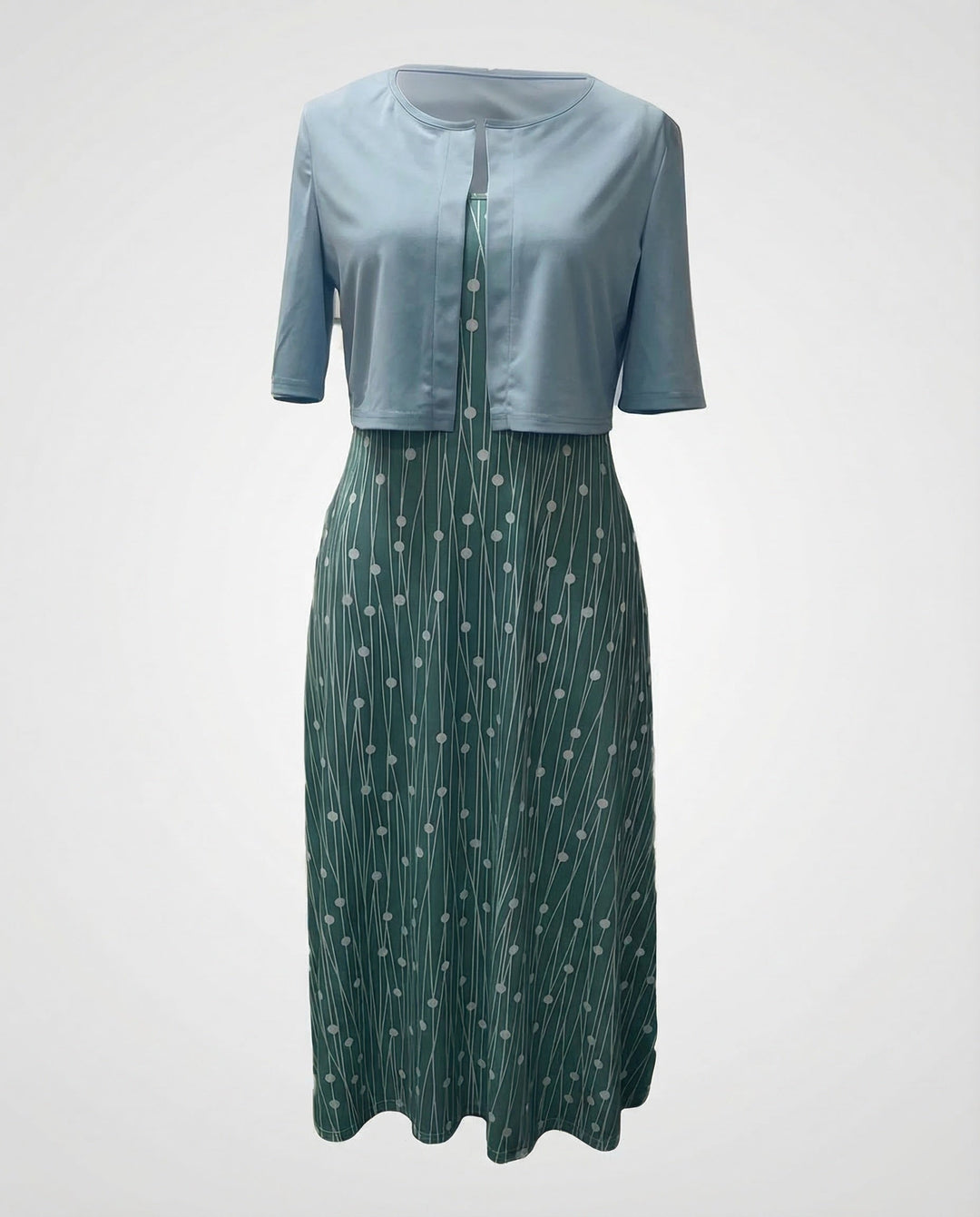 Feminine elegant floral two-piece dress set for women. Crop top & skirt combination, ideal for summer casual or parties.
