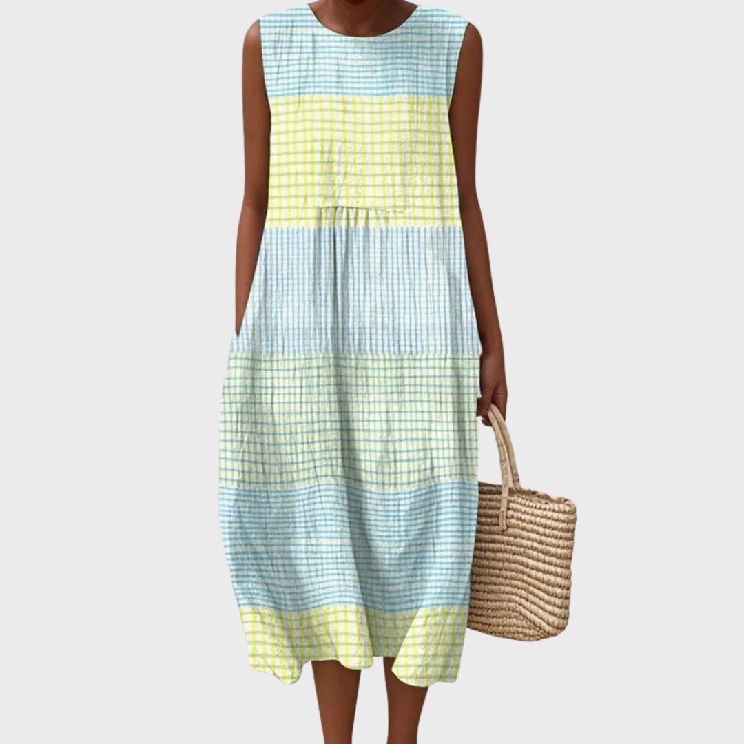 Elegant women's knee-length dress, comfortable and versatile for spring & summer everyday wear.