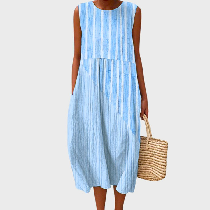 Versatile women's knee-length dress; elegant, comfortable, and perfect for modest spring & summer looks.